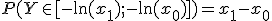 P(Y \in [-\ln(x_1);-\ln(x_0)])=x_1-x_0